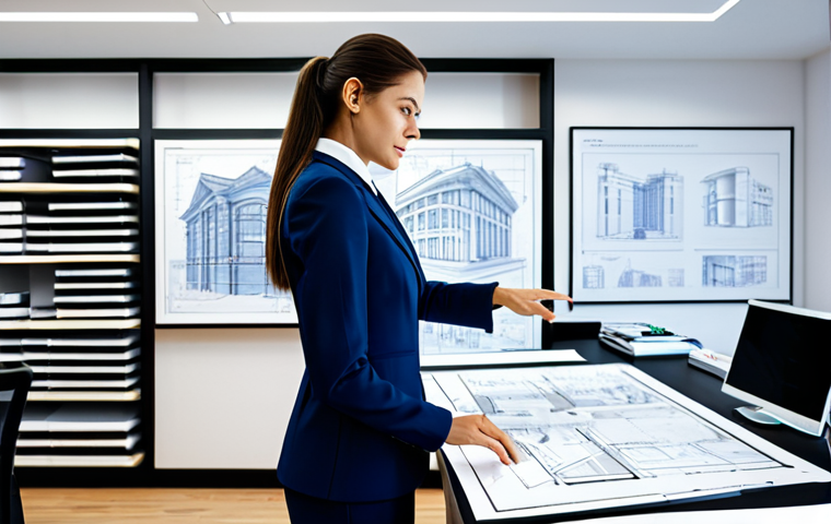 **

"A professional female architect in a fully clothed, modest outfit – a tailored pantsuit – stands in a brightly lit, modern architectural office. She's reviewing blueprints spread across a large table. Perfect anatomy, correct proportions, well-formed hands, proper finger count. The background includes computer monitors displaying architectural renderings and shelves filled with model buildings. Safe for work, appropriate content, fully clothed, professional, family-friendly, natural pose, high quality."

**