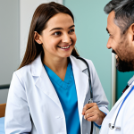 **

"A professional female doctor in a clean and modern hospital, wearing a fully clothed, modest white coat and stethoscope, interacting with a child patient (also fully clothed) in a friendly manner. Safe for work, appropriate content, perfect anatomy, natural pose, family-friendly, professional medical setting, well-lit, high resolution."

**