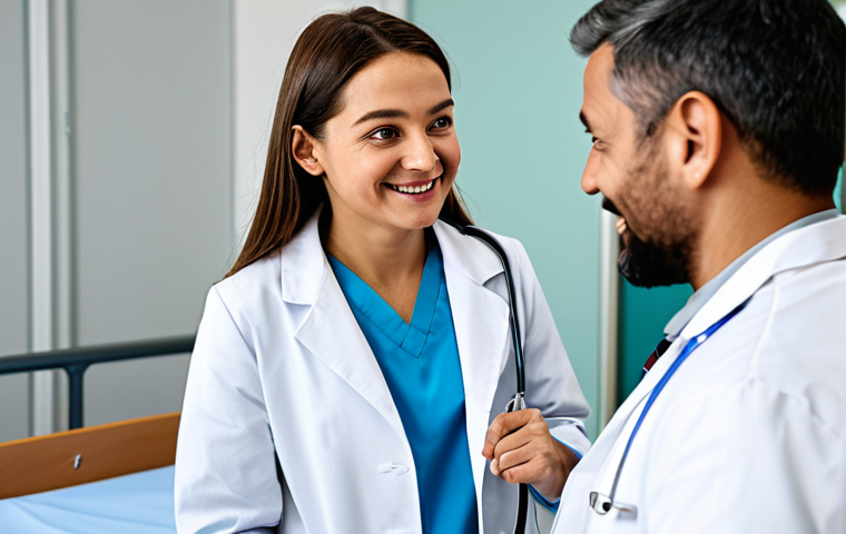 **

"A professional female doctor in a clean and modern hospital, wearing a fully clothed, modest white coat and stethoscope, interacting with a child patient (also fully clothed) in a friendly manner. Safe for work, appropriate content, perfect anatomy, natural pose, family-friendly, professional medical setting, well-lit, high resolution."

**